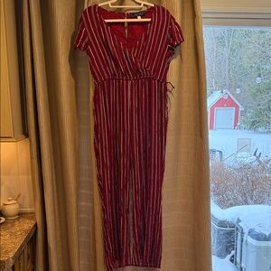 Blue Rain Burgundy Striped Romper